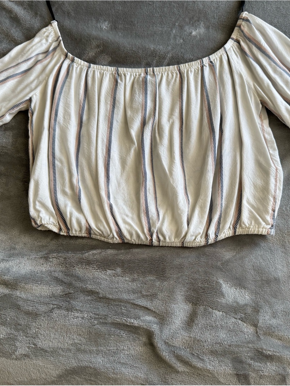 Forever 21 White Off-Shoulder Striped Crop Top